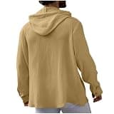 LBOVBE Mens Gauze Hooded Button Down Shirt Long Sleeve Drawstring Loose Fit Shirts Lightweight Casual Vacation Cover Ups Khaki
