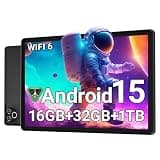 Android 15 Tablet 10 Inch, 16GB RAM 32GB ROM 1TB Expandable, Fast WiFi 6 & BT 5.4 Tablets 5-Core, HD IPS Touchscreen, 8H+ Battery, Dual Camera Portable Tablet for Kids & Adults, Gift, Streaming