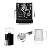 Diletta Bello+ Espresso Machine (Black) Bundle with Eureka Filtro Silent Grinder (Black), 58mm Bottomless Portafilter & 12oz Frothing Pitcher (Matte White)