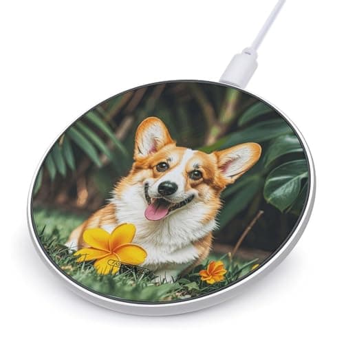 Tropical Flower and Corgi Wireless Charger 10W Max Fast Wireless Charging Pad Lightweight Charging Station Portable Ultra Slim Charger Mat for Most Phone for Travel Home Office Desk