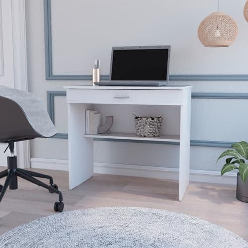 Hassyee Modern Design Rectangular Computer Tables with Convenient Storage Drawer and Additional Lower Shelf, Durable Construction Study Writing Table