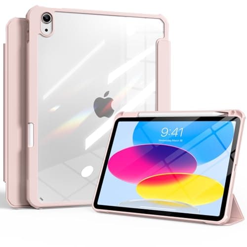Aoub Clear Case for iPad Air 11-inch M4/M3/M2 2026/2025/2024, iPad Air 5th 4th Gen 2022 2020 10.9 inch Case with Pencil Holder, Auto Wake/Sleep, Shockproof Slim Cover with Transparent Back, Pink
