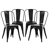 Pazidom Metal Dining Chairs | Set of 4 | Black | Stackable Tolix Side Chairs with Backrest | Scratch-Resistant | Non-Slip Feet | Indoor/Outdoor Use | 330 lbs Capacity | for Kitchen & Restaurant