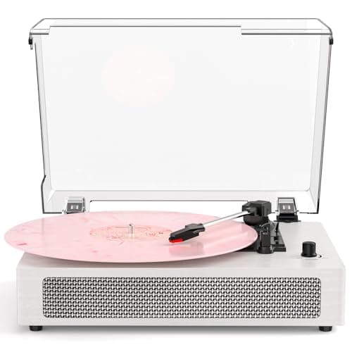 Vinyl Record Player White Wood 3-Speed Turntable with Built-in Speakers, Bluetooth Input, Retro Turntable with Auto Stop, RCA/AUX/Headphone Jack Record Player for Home Decor & Beginners