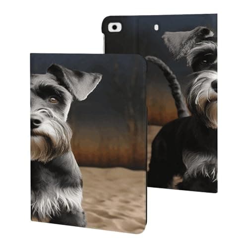 for iPad Mini 1/2/3/4/5 Case TPU Back Mini ipad Cover No Pen Slot Slim Folio Leather Protective Case Animal Schnauzer Dog Printed for iPad Mini 5/4/3/2/1 7.9-inch