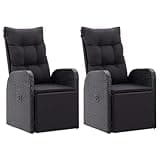 hliofuir Reclining Patio Chairs Set of 2 Black All-Weather Poly Rattan Outdoor Lounge with Adjustable Back & Footrest 27.2"x22.4"x41.7" Steel Frame for Garden Balcony Porch Deck