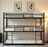 Bellemave Twin Triple Bunk Beds, bunk Bed for 3 Person, 3 bunk beds for Kids/Teenagers/Adults, Black with Built-in Ladder