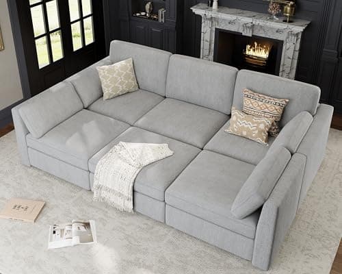 Kalafini Oversized Modular Sectional Sleeper Sofa, Gray 6 Seat
