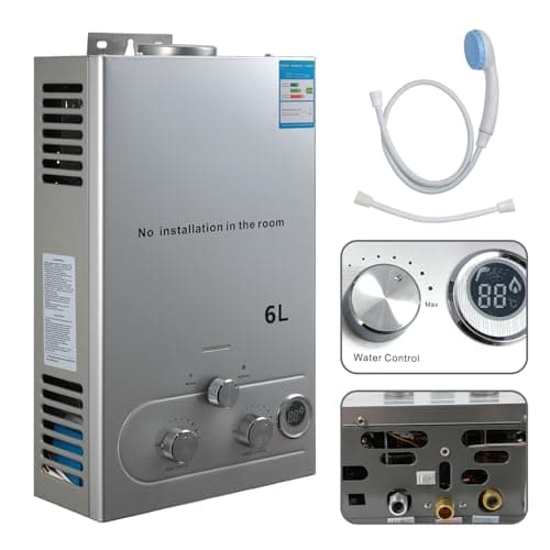 LPG Gas Water Heater, Instant Water Heater, Winter Summer Mode, Overheat Protection, with Shower Head, Plumbing, for Home, Open, Car Camping