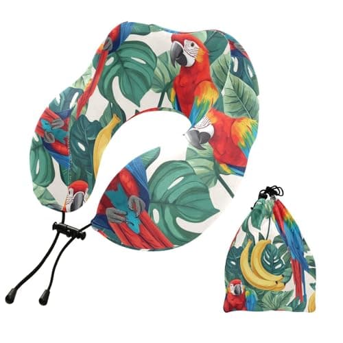 ZOEO Travel Pillow for Neck Head, Parrots Bananas Memory Foam Padding Sleeping Airplane Trains Cars Camping Office