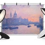 Purple UK Style Backdrop 7x5ft Nautical London Landscape Artwork Photography Backdrop Fabric Photoshoot Background Tapestry Banner for Birthday Baby Shower Decoration Party Video Photo Studio Props