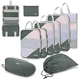 Gonex 10 Set Compression Packing Cubes for Travel, Expandable Mesh Packing Organizer for Travel Accessories Essentials with Toiletry Mesh Laundry Shoe Cable Underwear & Sock Bags for Suitcases, Gray