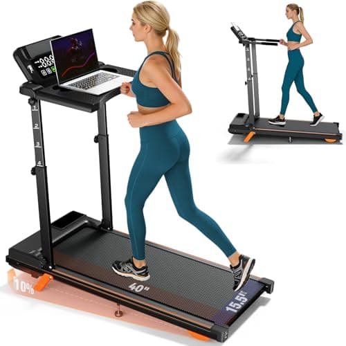 Advzon Foldable Treadmills for Home, Quiet Treadmill with 10% Incline, Walking Pad Treadmill with Desk, 350lbs Weight Capacity Walking or Running for Home Office (Orange/Black)