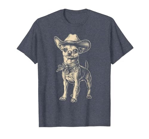 Chihuahua Wearing Cowboy Hat Funny Western Dog Mom Dad T-Shirt, Men, Heather Blue, 6X-Large