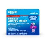 Amazon Basic Care Children's Allergy Relief, Loratadine Chewable Tablets, 5 mg, Non-Drowsy Antihistamine, 24 Hour Medicine for Indoor & Outdoor Allergies, Grape Flavored, Ages 2+, 20 Count