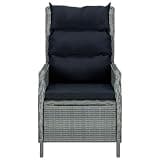 UERNGFTKM Reclining Patio Chair with Cushions, Adjustable Backrest Outdoor Recliner, Light Gray Poly Rattan Patio Chair with Powder-Coated Steel Frame