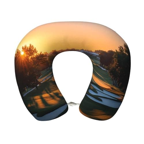 ZYQCCJ Green Golf Course Travel Neck Pillow Memory Foam U-Shaped Neck Support Pillow with Snap Button, for Airplane, Car, Office Nap
