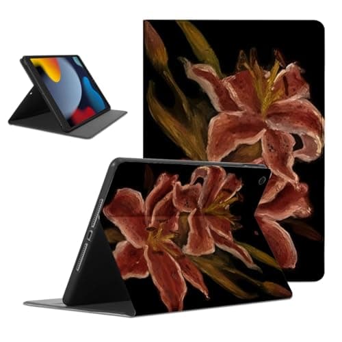 Mrtponk Aesthetics Red Lily Tablet Case for iPad 9th/8th/7th Gen Case 2021/2020/2019 10.2 Inch,Flower Floral Pattern for Women Men Teens Protective Cover Flip PU Leather Stand Funda
