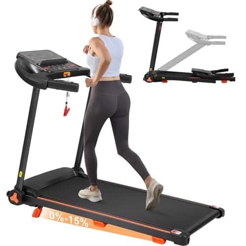 Merax Foldable Treadmills for Home with Incline - Bluetooth Speaker, Dual Control Mode, 300LBS Capacity, 7.5MPH Walking Pad Treadmill with Handle Bar, 3.0HP Low Noise Portable Walking Running Machine