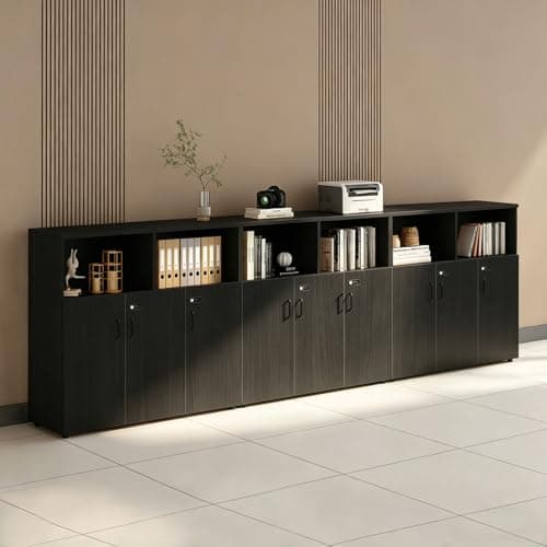 HSHBDDM File Cabinet with Password Lock, Wood Lateral Filing Cabinet for Letter/A4 Files, 3 Drawer with Door, Printer Stand with Open Shelves for Home Office