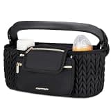 mommore Stroller Organizer with Insulated Cup Holders, Adjustable Stroller Caddy with Detachable Phone Bag, Stroller Accessories Fits for Uppababy, Doona, Jogger, Britax (Black)