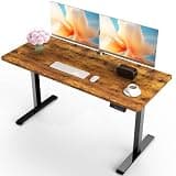 Veken 55 Inch Large Electric Standing Desk, Heights Adjustable, Sit to Stand Up, Work Home Office Computer Table for Study, Walking Pad, Writing, and Games, Wooden Desktop Desks, Brown