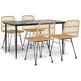 Makastle 5-Piece Patio Dining Set with Tempered Glass Table and PE Rattan Chairs, Brown and Black, 63" x 31.5" x 29.1", Rectangular, Assembly Required