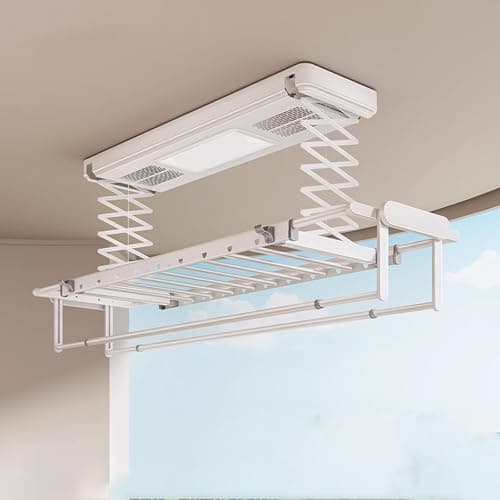 iumLeap Ceiling Clothes Dryer Aluminium and Steel Electric Clothes Dryer with Remote Control,Heavy-Duty Metal Folding Clothes Drying Rack with 35kg Capacity, Electric 120, White-One Size