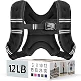 Zeerun Weighted Vest, 6lb/8lb/10lb/12lb/15lb/18lb/20lb/24lb/30lb for Men Women, Reflective Stripe Adjustable Buckle, Comfortable Durable Rucking Vest for Walking Running Strength Training, 12LBS-Black