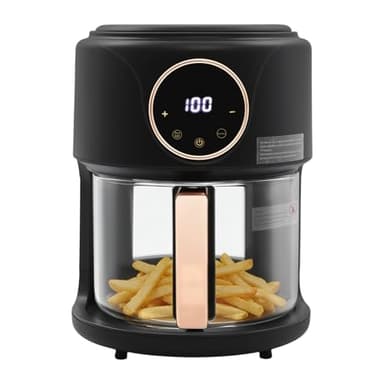 4.2L/4.44Qt Glass Air Fryer, 1200W 360° Viewable Air Fryer with 8 Preset Modes, Digital Touchscreen, 176℉ - 392℉ Adjustable Temperature & Timer, Nonstick Glass Pot for Home Kitchen Dorm (Black)