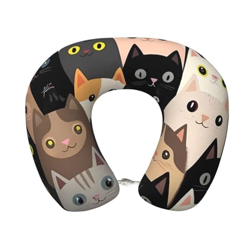 Guxkoqu Colors Cats Print Neck Pillow for Traveling,Travel Neck Pillow for Airplane Pure Memory Foam Travel Pillow for Flight Headrest Sleep
