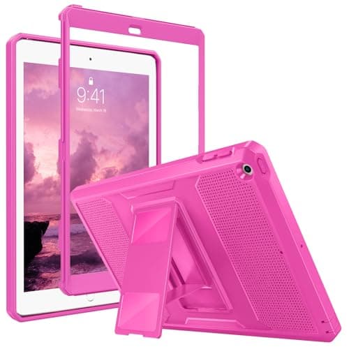 MoKo Case Fit 2018/2017 iPad 9.7 6th/5th Generation - [Heavy Duty] Shockproof Full Body Rugged Hybrid Cover with Built-in Screen Protector Compatible with Apple iPad 9.7 Inch 2018/2017, Persian Pink