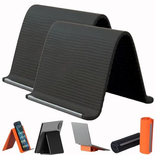 Portable Foldable Silicone Phone Holder, Ultra-Thin Pocket-Size Stand with Flexible Aluminum Core, Multi-Angle Adjustable Desktop Cradle for Phone Tablet, Anti-Slip for Travel Desk (Black*2)