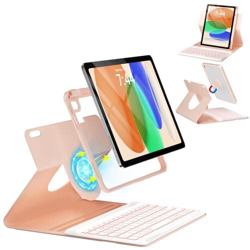 OYEEICE for iPad 10th Generation Case with Keyboard 10.9 Inch - 360 Detachable Magnetic Cover with 7 Color Backlit Wireless Keyboard for New iPad 10th Gen 2022 - Pink