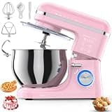 Stand Mixer, 5.3QT Stainless Steel Mixing Bowl + Extra 3.5QT Bowl, 10-Speed Electric Kitchen Mixer with Dough Hook, Beater & Whisk, Tilt-Head Food Mixer for Bread Dough, Cakes, Cookies & Baking,Pink