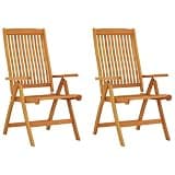 LPERTGFHU Folding Patio Chairs 2 Pack, Adjustable Reclining Eucalyptus Wood Outdoor Garden Armchairs for Backyard Deck Balcony Porch Brown