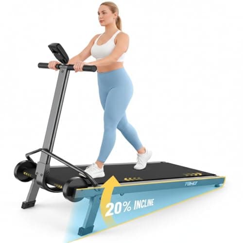 Walking Pad Manual Treadmill for Home, Foldable Treadmill with 20% Incline & 500LBS Capacity, Non-Electric Self-Powered Running Machine with Handle Bars & Digital Monitor for Apartment Outdoor Use