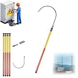 3 5 Pieces Spliceable Electrical Rescue Hot Stick with 31-Inch Steel Hook, Rescue Stick with Body Insulated Hook, Non-Telescopic Heavy Duty Hot Sticks(Detach,4.0m 3-Section 10-220kv)