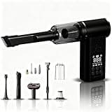 5-in-1 Cordless Car Vacuum and Tire Inflator - Portable Multi-Function Tool with LED Light and Digital Gauge for Car Cleaning and Tire Inflation(Black)
