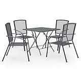 KGHFDVB 5 Piece Patio Dining Set Steel Anthracite with Mesh Design, Stackable Chairs and Foldable Table for Outdoor Garden or Dining Room