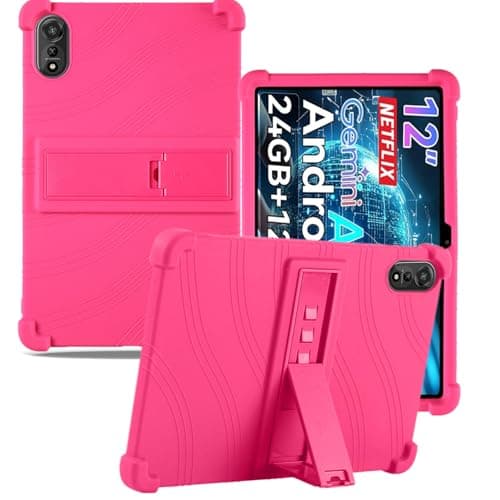 Case for Nexall N90,NOUKAJU Tablet Protection Case,Adjustable Bracket,Soft Silicone,Silicone Protection Cover for Nexall N90 Tablet 12inch(Rose-Red)