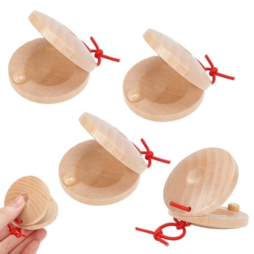 NBEADS 4Pcs Wooden Castanet, Percussion Instrument Hand Finger Castanets Wood Castanets Classroom DIY Rhythm Music Musical Instrument Folk and World Hand Percussion, 2.95inch
