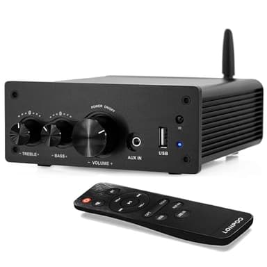 LONPOO Home Audio Amplifier - TPA3116 Chip, 2.0 Channel HiFi Low Distortion, Plug and Play for Home Theater, Speakers, TV (All Black)
