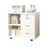 Wood Filing Cabinet with Lock for Home Office 3 Drawer Mobile Storage Lateral File Cabinet Under Desk Storage Rolling Printer Stand with wheels Home Office Organization White B-L23.6×w13.4×h23.2in