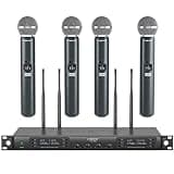 Phenyx Pro Wireless Microphone System, Quad Channel Wireless Mic, w/ 4x40 UHF Frequencies, Auto Scan, 328ft Long Range, 4 Handheld Dynamic Microphone for Singing, Church, Karaoke (PTU-7000-4H)