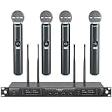 Phenyx Pro Wireless Microphone System, Quad Channel Wireless Mic, w/ 4x40 UHF Frequencies, Auto Scan, 328ft Long Range, 4 Handheld Dynamic Microphone for Singing, Church, Karaoke (PTU-7000-4H)