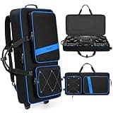 BOSSTIN DJ Controller Case with Wheels Compatible with DDJ FLX10 /1000 /FLX6 /REV7 /REV5, Rolling DJ Case for Equipment, Padded Large DJ Backpack with Multi-Pocket for Laptop, Accessories (Blue)