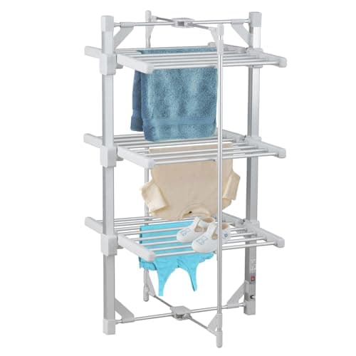 Taylor & Brown 3 Tier Large Heated Clothes Airer | Deluxe Folding Aluminium Clothes Drying Rack | Electric Laundry Drying Horse Rack | 330W Energy Efficient 36 Rails, 138cm, 21.2m Drying Space