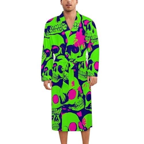 Supdreamc 2026 Men Polyester Cool Funny Zombie Skull Pajamas Bathrobes Kimono Adult Sleep Robe, Casual Loungewear Track