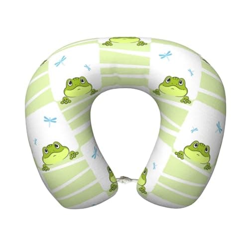 Xiso Ver Frogs and Dragonflies for Travel Pillow Memory Foam Neck Pillow Support Airplane Pillow for Travelling, Sleeping Rest, Car, Train and Home Use